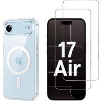 Phonillico® Hoes voor iPhone 17 AIR met 2 Gehard Glas Schermbeschermers - Geïntegreerde Magnetische Ring