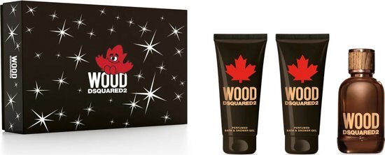 Dsquared² Wood pour Homme Giftset - 100 ml eau de toilette spray + 100 ml showergel + 100 ml aftershave balm - cadeauset voor heren