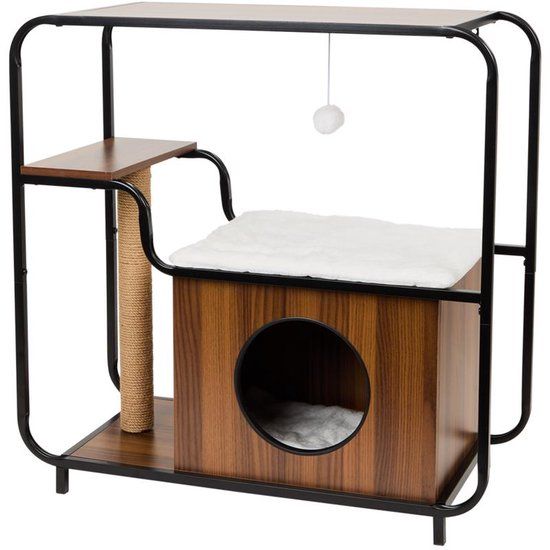 Bol Kattenmeubel met krabpaal en huisje Lichtgrijs Polyester/Metaal