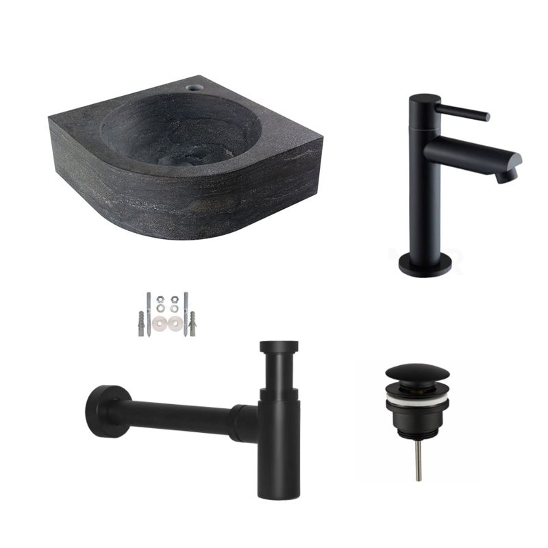 Badkamerplanet Fonteinset Hardstenen Rondo Mat Zwart 30x30x10cm