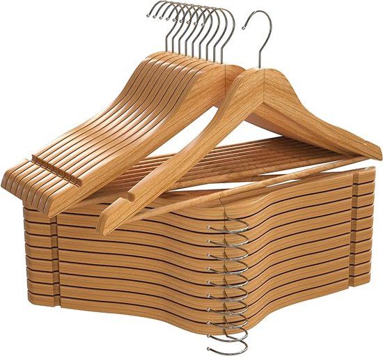 Utopia Home Anti-slip Houten kleerhangers met ronde broek bar & schouder groeven (Natuurlijk, Pakket van 20)