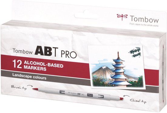 Tombow ABT Pro markeerstift 12 stuk(s) Beitel/penseelpunt Meerkleurig