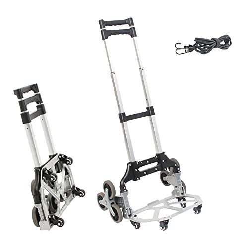 Todeco Steekwagen, inklapbaar, licht, van aluminium met 10 wielen, transportwagen, inklapbaar met stretchtouwen, hoogteverstelling, 4 x vier universele wielen, transportwagen, draagvermogen 80 kg