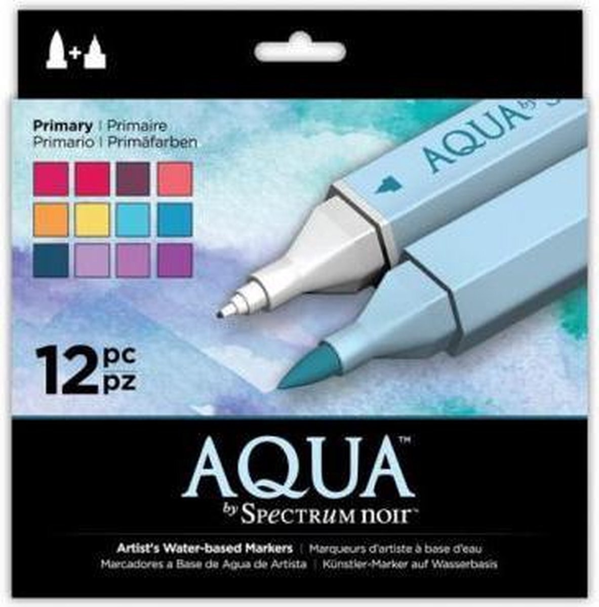 Spectrum Noir Aqua Artist's Dual penpunt Marker kleurpennen, primair, 12 stuks, 19 x 18,4 x 2,1 cm