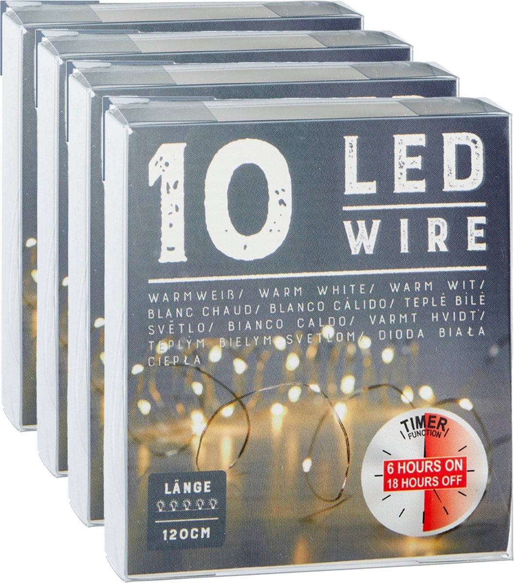 CEPEWA Draadverlichting/lichtsnoeren - 4 stuks - warm wit - 120 cm - timer