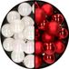 Decoris Kaemingk B.V. 32x stuks kunststof kerstballen mix van parelmoer wit en rood 4 cm