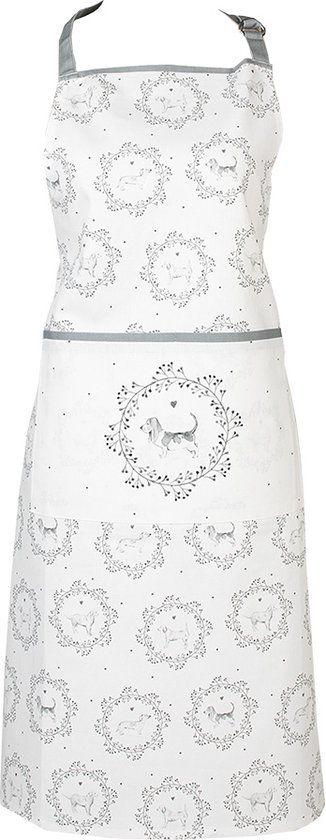 Clayre & Eef Keukenschort - 70x85 cm - Wit Grijs Katoen Hond