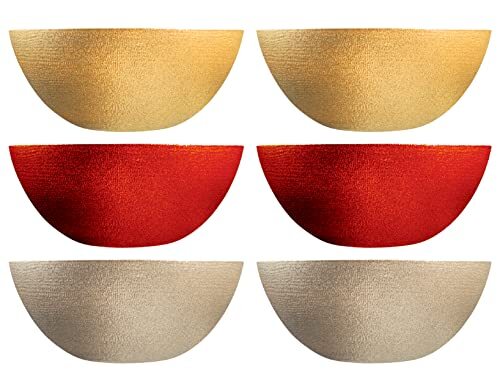 H Celebration Set van 6 glazen schalen, 3 verschillende kleuren, rood, goud, koper, 28 cm, Kerstmis, party, glanzend, chic