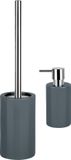 Spirella Badkamer accessoires set - WC-borstel/zeeppompje - porselein - donkergrijs