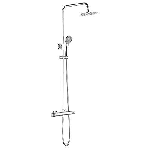 Ibergrif M21812 System Thermostatic shower column with sprayer, artichoke, hose, adjustable bar and stand, chrome, silver