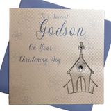 witte WHITE COTTON CARDS Handgemaakte kaart met opschrift "To a Special Godson Your Christening Day"