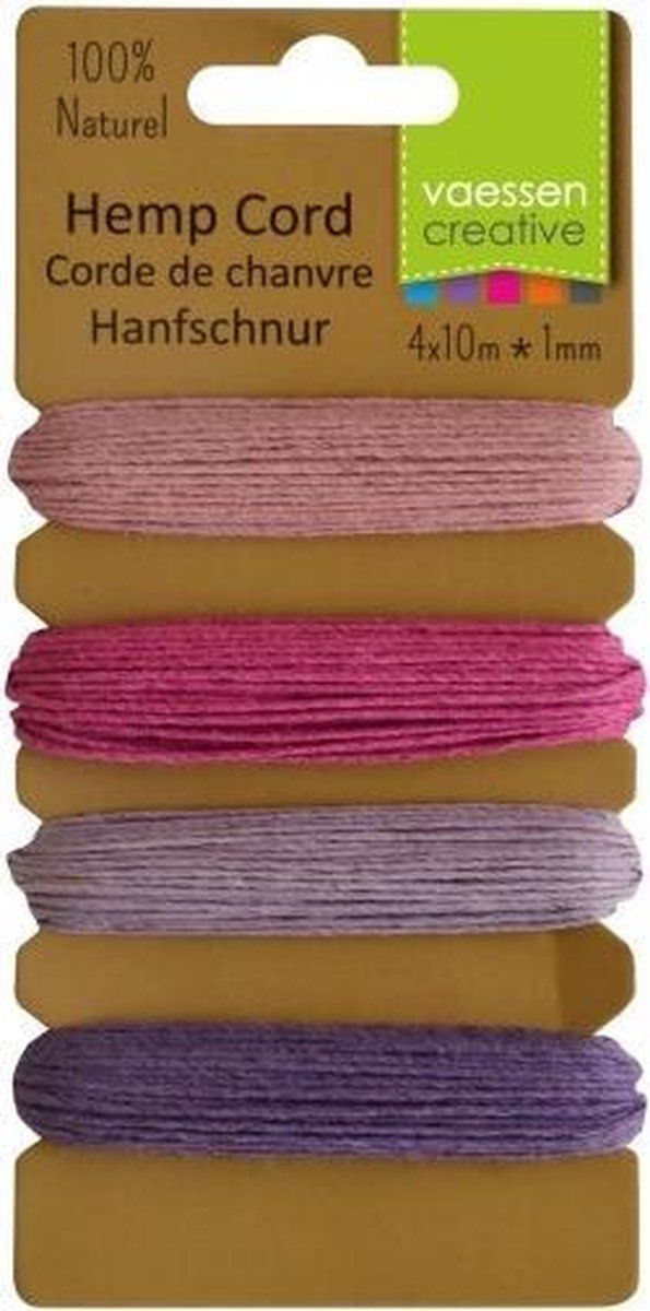 Vaessen Creative Hemp Koord - Assortiment Paars, Roze - 4 x 10m
