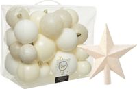Kaemingk B.V. Boules de Noël en plastique - 27 pièces - 6, 8 et 10 cm - étoile faîtage incluse - blanc laine