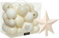 Decoris Kaemingk B.V. Kunststof kerstballen - 27 stuks - 6, 8 en 10 cm - inclusief ster piek - wol wit