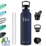 Grsta Thermosfles, 1 liter, roestvrij staal, drinkfles met rietje, BPA-vrij, dubbelwandige thermosfles, kan met je mee worden genomen, waterfles voor wandelen, kamperen