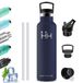 Grsta Thermosfles, 1 liter, roestvrij staal, drinkfles met rietje, BPA-vrij, dubbelwandige thermosfles, kan met je mee worden genomen, waterfles voor wandelen, kamperen