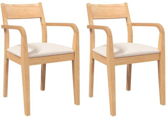 vidaXL Eetkamerstoelen met kussens, 2 stuks, massief hout, natuurlijk rubber