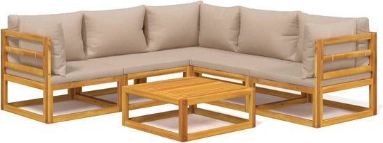 vidaXL 6-delige Loungeset met taupe kussens massief hout