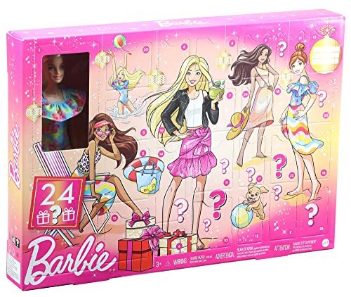Barbie GYN37 - Adventskalender met één Barbie-pop, 24 verrassingen, kleding en accessoires voor overdag en 's nachts, vanaf 3 jaar