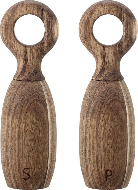 Bloomingville Zout- en Pepermolen Beige Acacia Set van 2