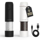 LARS NYSØM Elektrische Zout- en Pepermolen Set van 2, USB-C Oplaadbaar, Automatische Kruidenmolen, Instelbare Maalgraad, Keramisch Maalwerk, LED-licht, Navulbaar (Carbon Black/Pure White)