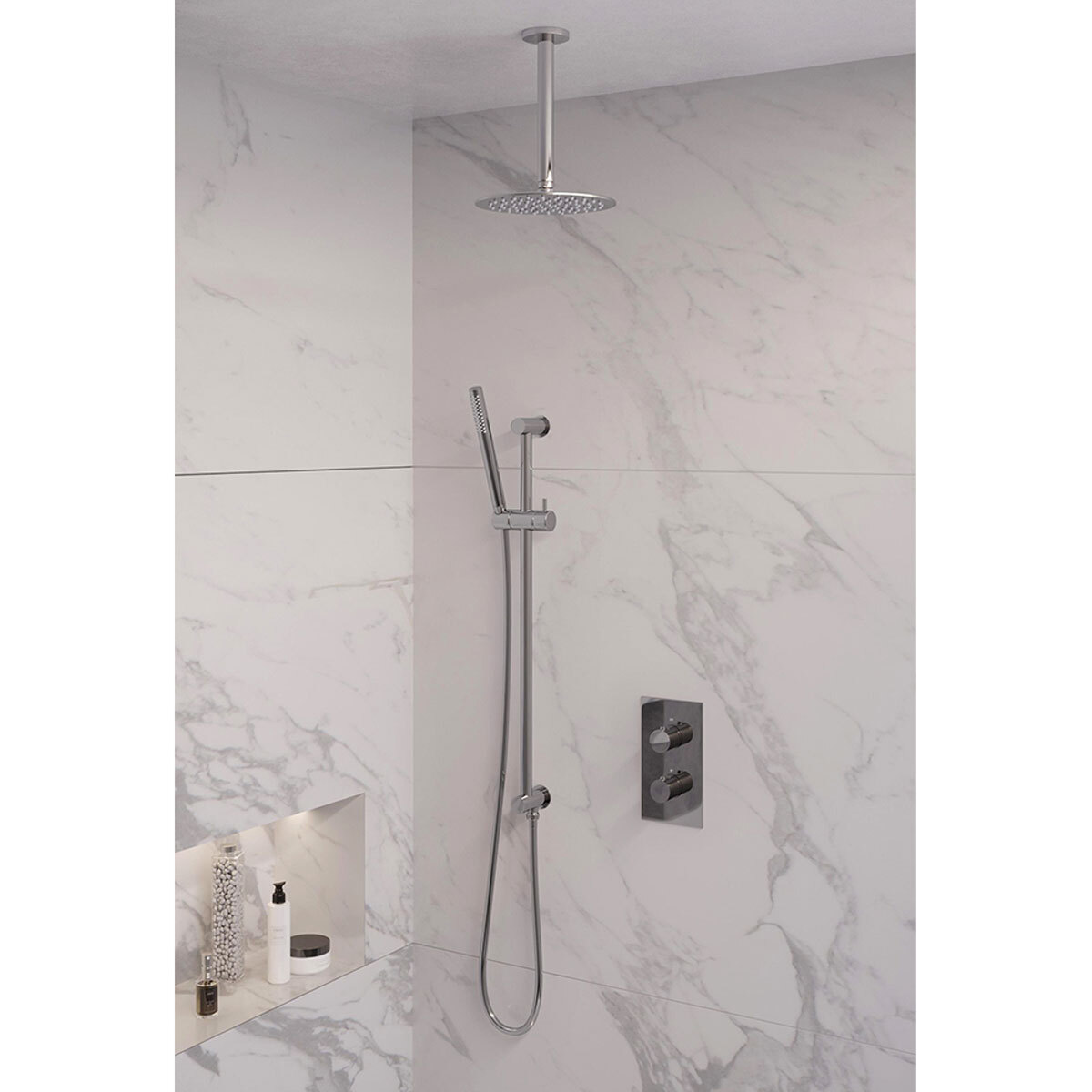 Brauer Regendoucheset 41 Inbouw Muur Chrome Edition 20cm Rond Glans Chroom 2 Greeps 3-weg met Thermostaatkraan Glijstang en Staafhanddouche