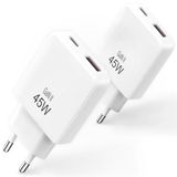 Set van 2 snelladers, 45 W, compact, USB C en USB A, oplader voor iPhone 17, nieuwste GaN-technologie 2026, stopcontact voor iPhone, Samsung en laptops, kleur: wit