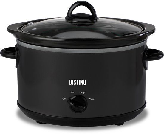 DistinQ Slowcooker 4 liter - Zwart/Zilver - Keramische binnenpan - Warmhoudfunctie - 180W - BPA en PFAS vrij