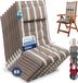 Beautissu Sun-HL Set van 8 Premium Hoge Rugleuning Stoelkussen 120x50 cm UV-bestendig 8cm Dik met Hoofdkussen & Bevestigingsbanden Antislip Beige Wit Gestreept