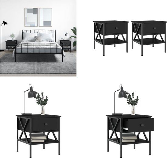 vidaXL Nachtkastjes - Set van 2 - Bewerkt Hout - Zwart