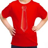 Bellatio Decorations Verkleed t-shirt voor kinderen - stropdas - rood - meisje - carnaval/themafeest 116/134