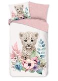 Good Morning dekbedovertrek bloemen met een luipaard - 1 persoons 140x200/220 cm - Multi - 100% Katoen renforcé