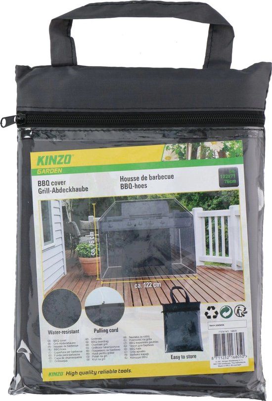 Kinzo BBQ hoes - afdekzeil voor barbecue - 122x71x76cm - Zwart