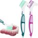 Sans marque Brosse pour prothèses dentaires Brosse de nettoyage pour prothèses dentaires en 2 pièces Brosse hygiénique de haute qualité pour prothèses dentaires Brosse souple multicouche Brosse de remplacement de dents pour soins de prothèses dentaires avec support de rangement