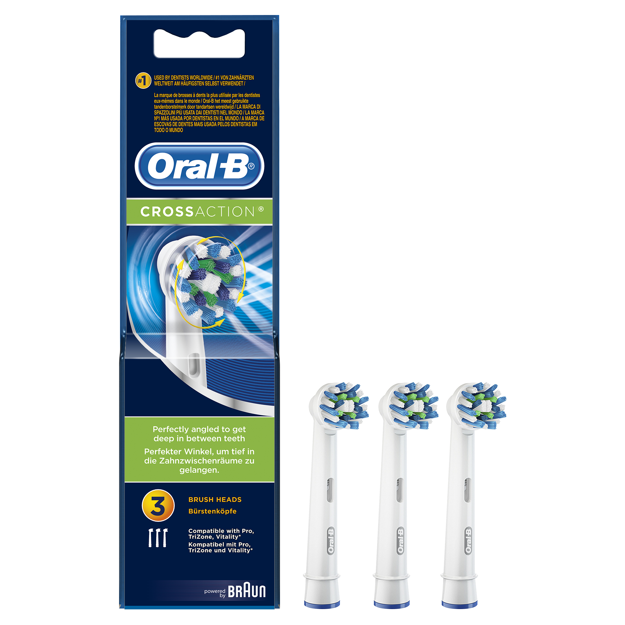 Oral-B CrossAction Opzetborstels, Verpakking Van 3