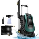 Hogedrukreiniger met 3-in-1 mondstuk, hogedrukpistool, druk 160 bar, max. debiet 420 l/u, 2000 watt, zeepfles met schuimmondstuk, 5 m slang, 5 m kabel