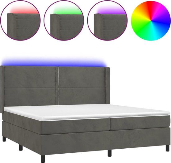 vidaXL Boxspring met matras en LED fluweel donkergrijs 200x200 cm