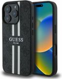Guess Hoesje Geschikt voor Apple iPhone 16 Pro - 4G Printed Stripes Hard Case Back Cover - Geschikt voor MagSafe - Zwart