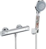 Merkloos Thermostaat Douchekraan met Handdouche, Mengkraan, Badkuip, Douche-armatuur, Complete Set, Opbouw, Waterbesparende Douchekop met Slang, Filter, Messing, Zilver