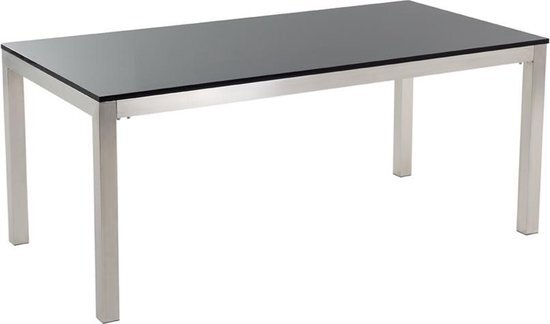 Beliani Tuintafel gepolijst graniet/RVS zwart enkel tafelblad 180 x 90 cm GROSSETO