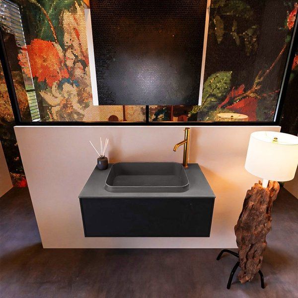 Mondiaz ERIN 80cm badmeubelset onderkast Urban met 1 lade + Wastafel RIDGE Dark grey
