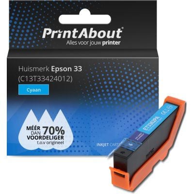 PrintAbout Huismerk Epson 33 (C13T33424012) Inktcartridge Cyaan