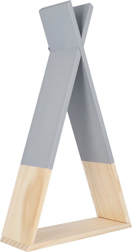 QUVIO Decoratieve Wandplank - Driehoek - Hout - Grijs en beige - 8 x 22,5 x 40 cm