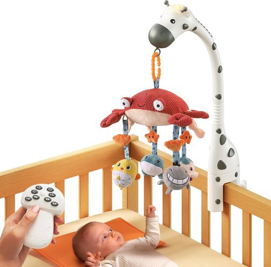 Baby mobiel met muziek wieg wieg afstandsbediening spiegel zachte dieren opknoping speelgoed lichten - slaapliedje roterende projector piano natuurlijke muziek auto off dempen baby mobiel met muziek