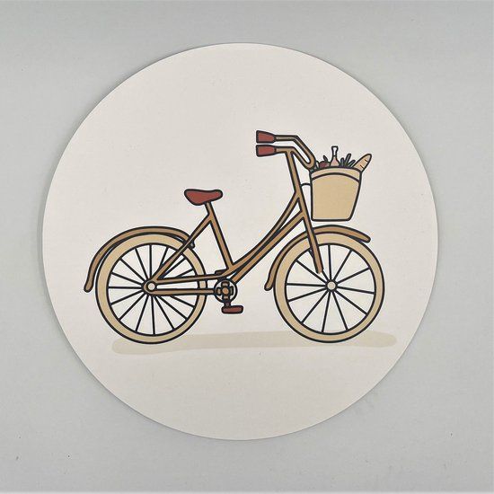 Lokaal Living Muurcirkel - Fiets - 20 cm - Forex - Beige/Multi/Oranje - Modern