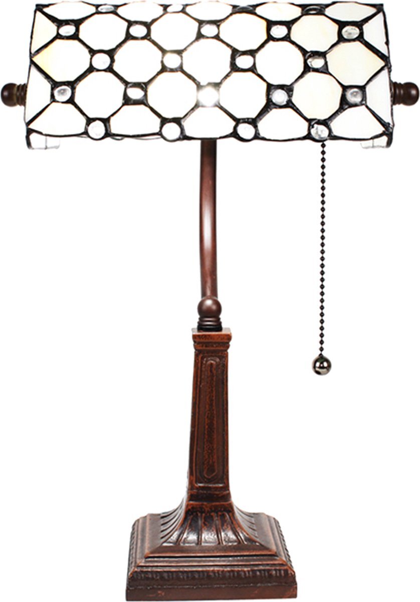 Lumilamp Tiffany Tafellamp 26*23*42 cm E27/max 1*40W Wit Metaal Glas Tiffany Bureaulamp Tiffany Lampen