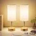 UPXNBOR Touch Nachtkastlampen Set van 2 met USB-A/USB-C-oplaadpoorten, Bureaulamp, Leeslamp, Touch dimbaar, 3 warmwitte lichtstanden, Linnen lampenkap, 1,5 m kabel, Houtkleur (E27-lamp inbegrepen)