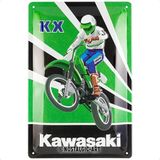 Nostalgic-Art Retro metalen bord, 20 x 30 cm, Kawasaki – KX Motocross – Cadeau idee voor motorfans, Official License Product (OLP), van metaal, vintage design