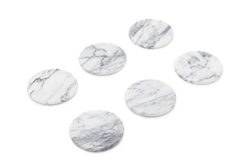 Fox Run Natural White Polished Marble Stone Coasters, Set of 6