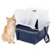 IRIS USA Kattenbak met deksel, kattenbak met schep en rooster, groot, marineblauw